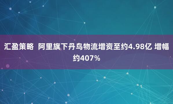 汇盈策略  阿里旗下丹鸟物流增资至约4.98亿 增幅约407%